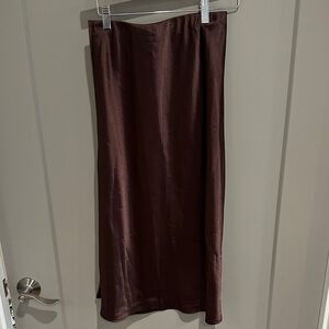 Fashion Nova Satin Maxi Skirt in Deep Brown